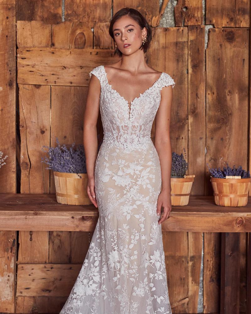 La24105 lace mermaid style wedding dress with sleeves and v neck3